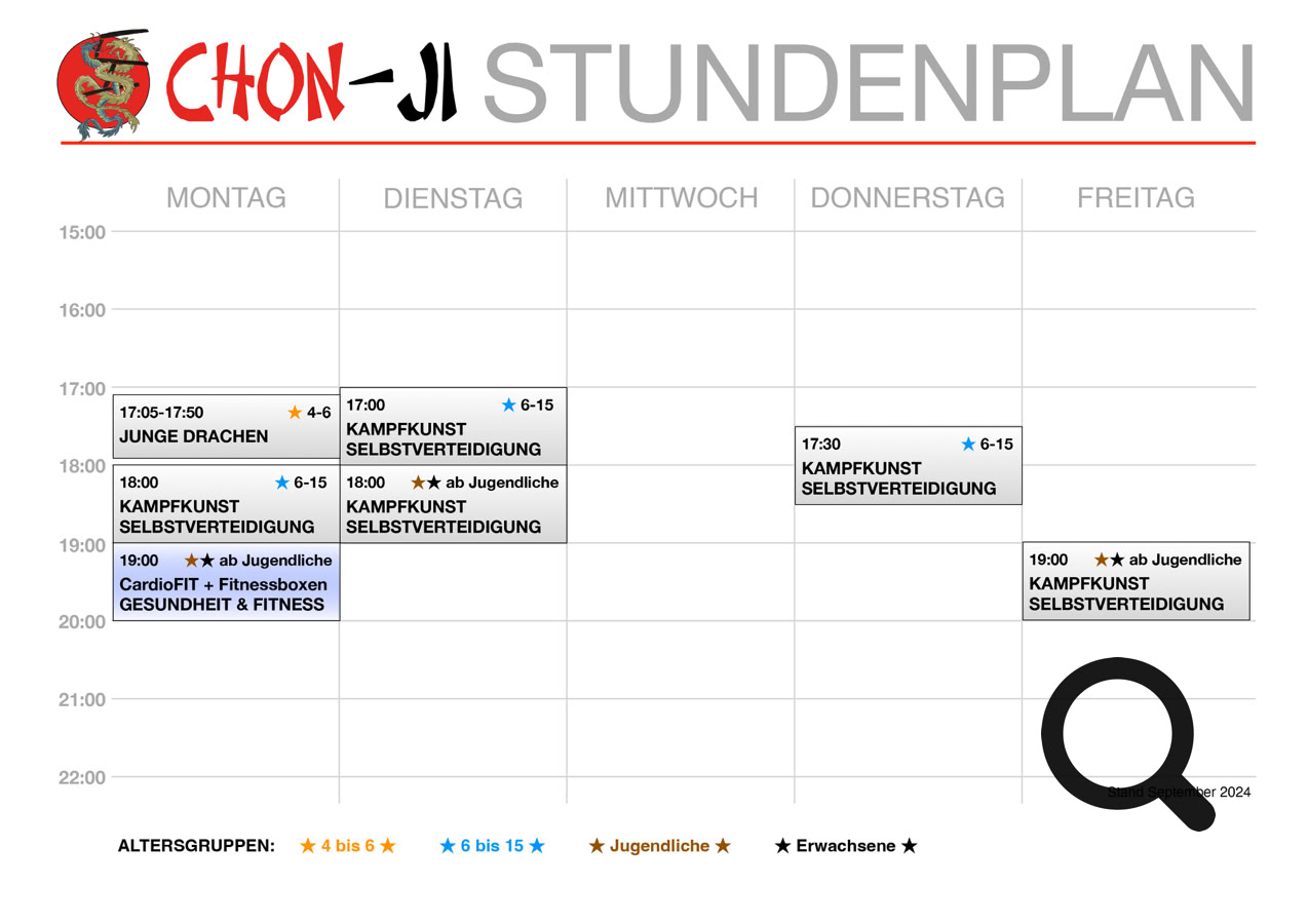 Stundenplan Kampfsport und Fitness. Chon-Ji (Ulm Eselsberg).